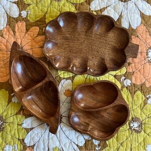 Vintage wooden serving organization dishes monkey pod